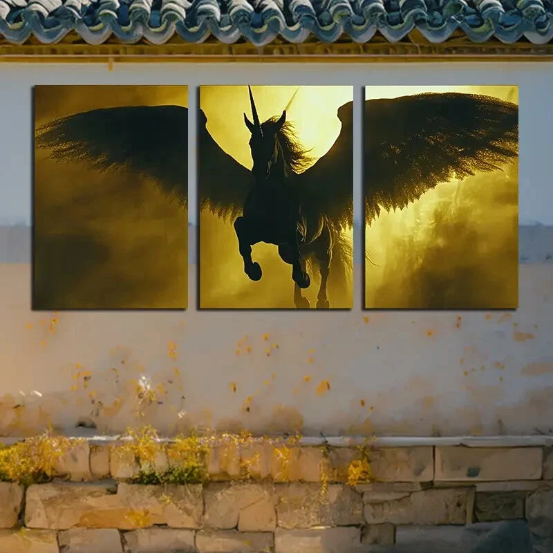 3pcs Vibrant Elegant White Pegasus Metal Print Ready to Hang Art