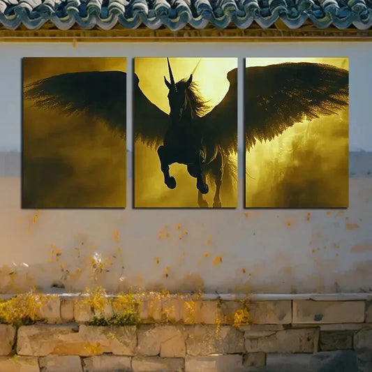 3pcs Vibrant Elegant White Pegasus Metal Print Ready to Hang Art
