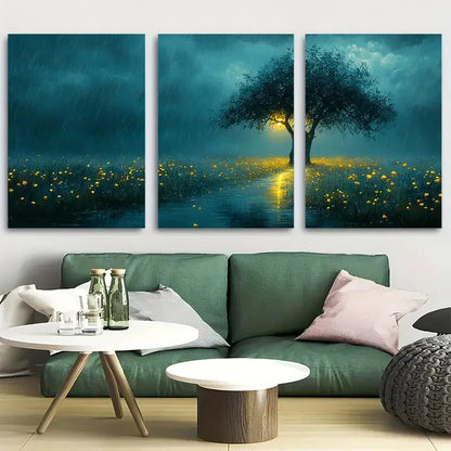 3pcs Moody Rainy Day Art Atmospheric Night Sky Metal Print Ready to Hang Art