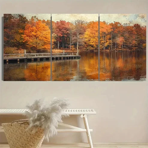 3pcs Sawmill Lake Indiana Wall Art Set Canvas Unframed - High Quality Print 100% Australian Made Wall Canvas