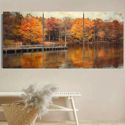 3pcs Sawmill Lake Indiana Wall Art Set Canvas Unframed - High Quality Print 100% Australian Made Wall Canvas