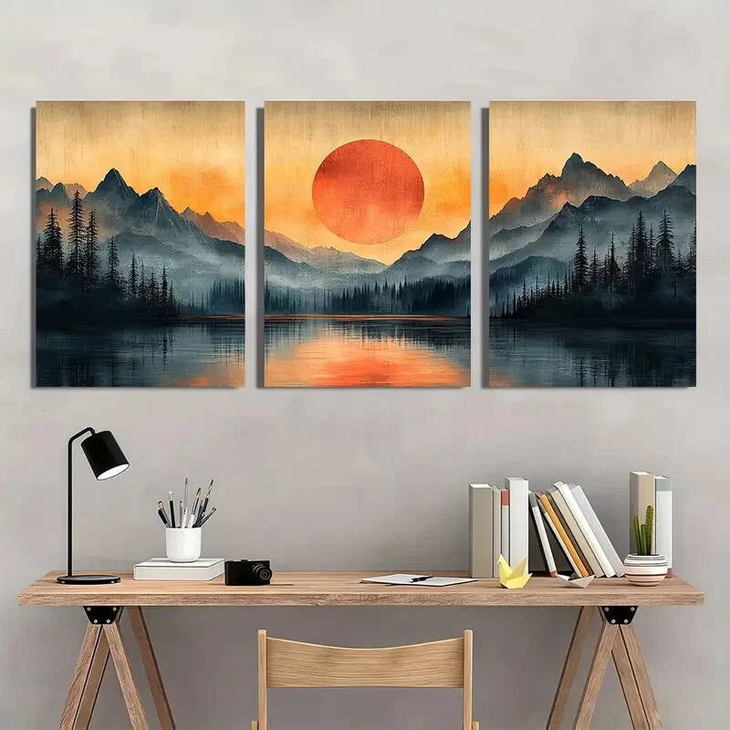 3pcs Abstract Vintage Landscape Art Metal Print Ready to Hang Art