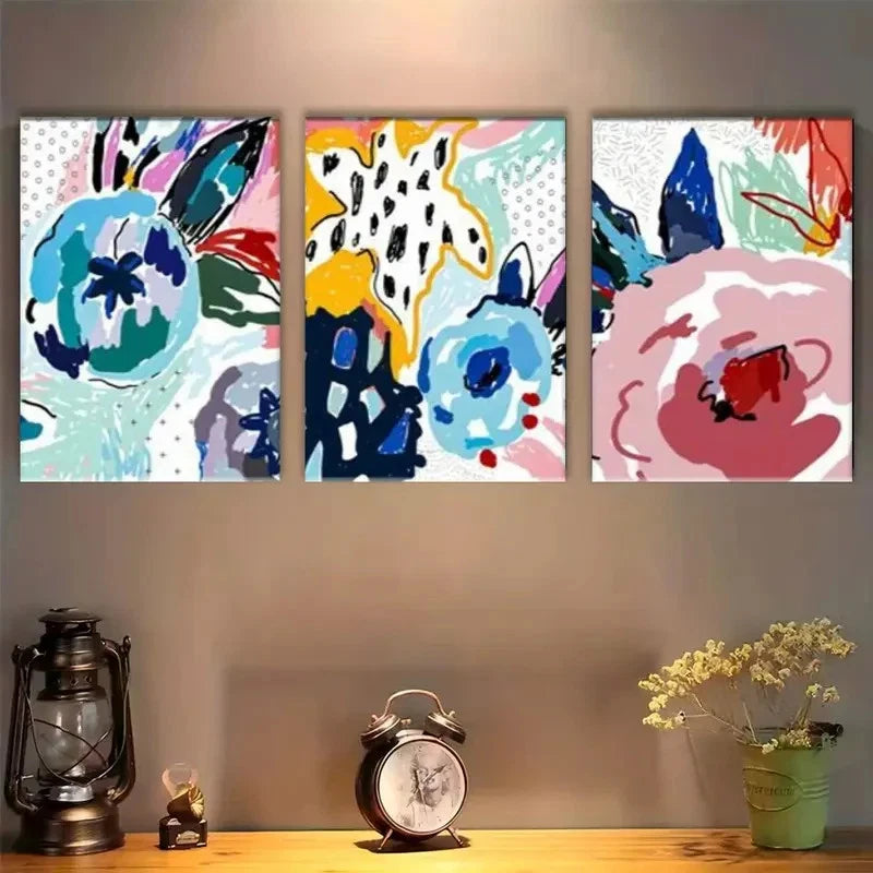 3pcs Abstract Painting Modern Floral Design Metal Print Ready to Hang Art