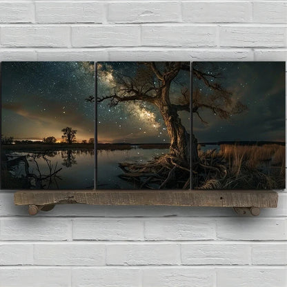 3pcs Starry Sky Black Big Tree Metal Print Ready to Hang Art