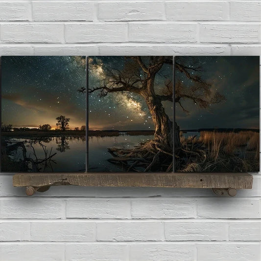3pcs Starry Sky Black Big Tree Metal Print Ready to Hang Art