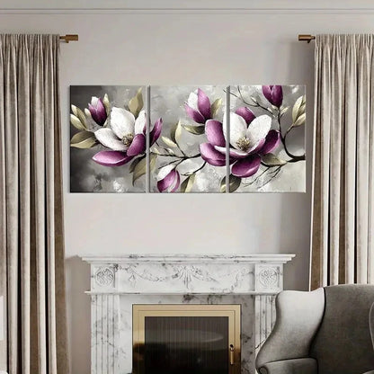3pcs Set of Elegant Magnolia Floral Metal Print Ready to Hang Art