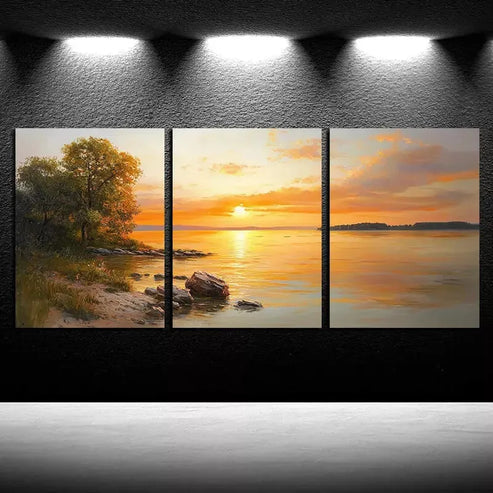 3pcs Sunset Lake Canvas Framed 60x90cm - High Quality Print 100% Australian Made Wall Canvas Ready to Hang