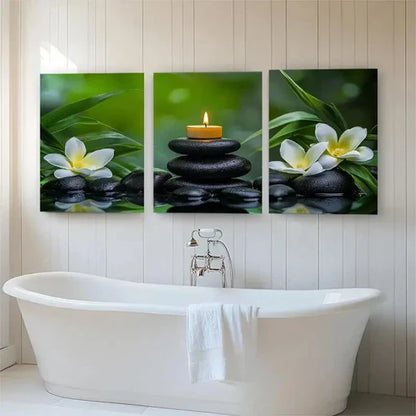 3pcs Nature Stones Candle and Plumeria Perfect Wall Art Canvas Unframed – High Quality Print 100% Australian Made Wall Canvas