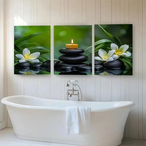 3pcs Nature Stones Candle and Plumeria Perfect Wall Art Canvas Unframed – High Quality Print 100% Australian Made Wall Canvas