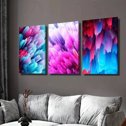 3pcs Pink Purple Blue & Green Pine Cone & Column Wall Art Set Canvas Unframed - High Quality Print 100% Australian Made Wall Canvas