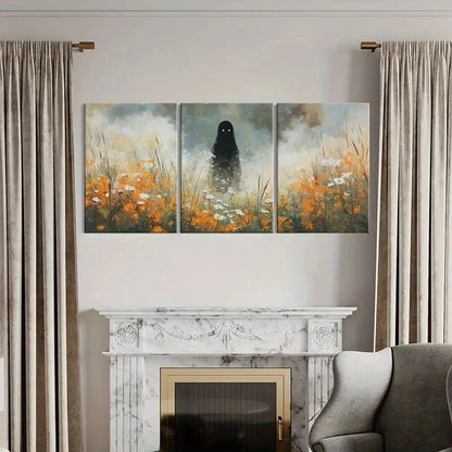 3pcs Mysterious Figure Floral Field Ethereal Metal Print Ready to Hang Art