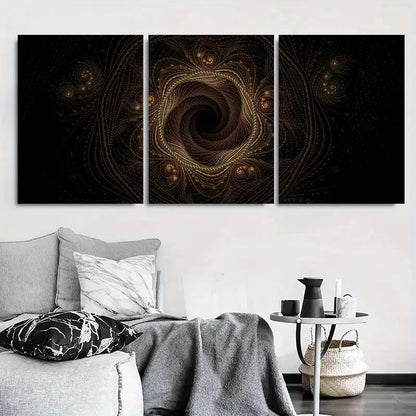 3pcs Abstract Golden & Black Swirl Metal Print Ready to Hang Art