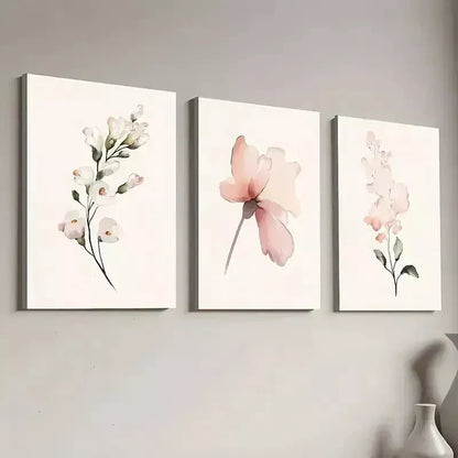 3pcs Modern Floral Pink Peonies White Flowers Wall Art Set Canvas Framed 40x60cm - High Quality Print 100% Australian Made Wall Canvas Ready to Hang
