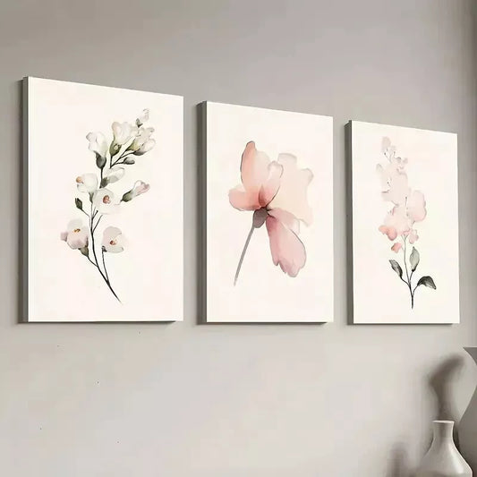 3pcs Modern Floral Pink Peonies White Flowers Wall Art Set Canvas Framed 40x60cm - High Quality Print 100% Australian Made Wall Canvas Ready to Hang