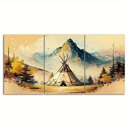 3pcs Native American Canvas Wall Art Painting Metal Print Ready to Hang Art