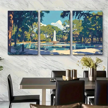 3pcs MidCentury Modern Landscape Savannah Metal Print Ready to Hang Art