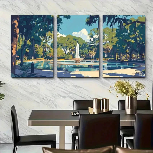 3pcs MidCentury Modern Landscape Savannah Metal Print Ready to Hang Art