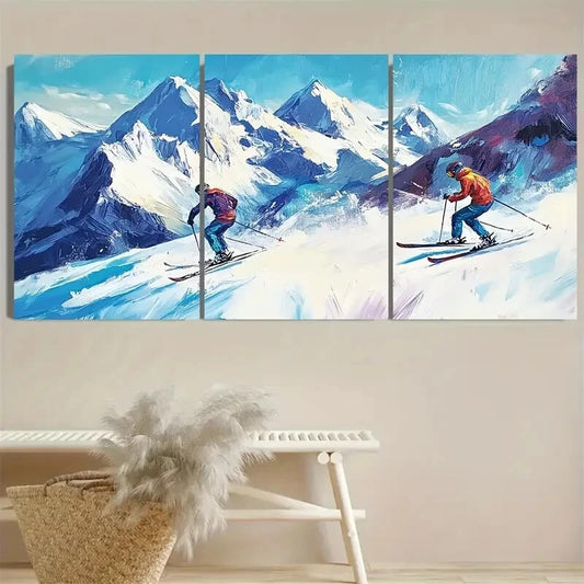 3pcs Winter Snow Mountain Skiing Sport Metal Print Ready to Hang Art