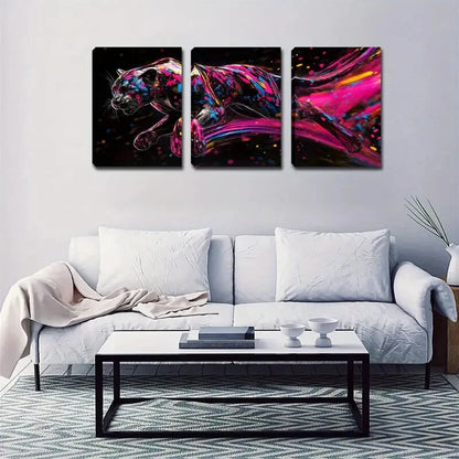 3pcs Vibrant Black Panther Design Perfect Wall Art Set Canvas Framed 40x60cm - High Quality Print 100% Australian Made Wall Canvas Ready to Hang