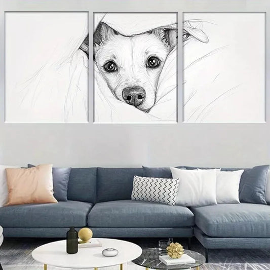 3pcs Cozy puppy Black and White Sketch Wall Art Set Canvas Framed 50x70cm - High Quality Print 100% Australian Made Wall Canvas Ready to Hang