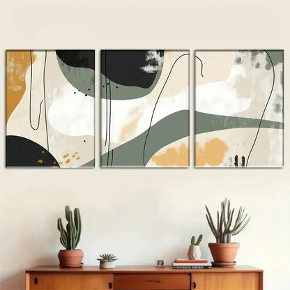 3pcs Abstract Earth Tones Shapes Design Metal Print Ready to Hang Art