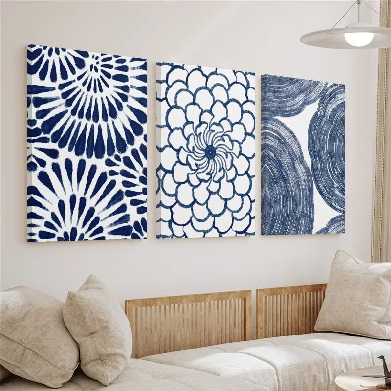 3pcs Blue Modern Abstract Painting Wall Art Set Canvas Framed 40x60cm - High Quality Print 100% Australian Made Wall Canvas Ready to Hang