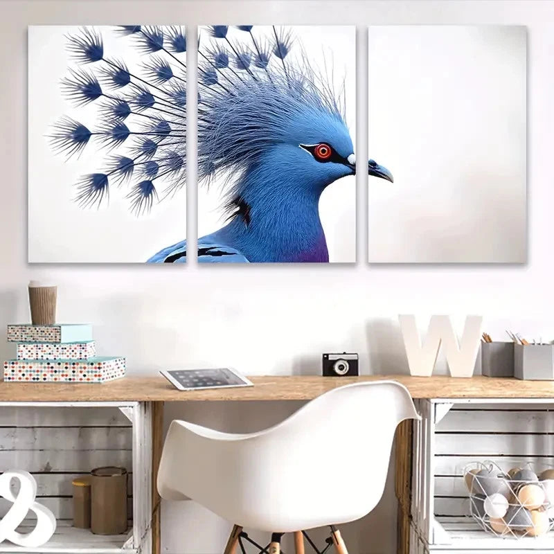 3pcs Goura Victoria Bird Spray Painted Wall Art Set Canvas Framed 50x70cm - High Quality Print 100% Australian Made Wall Canvas Ready to Hang
