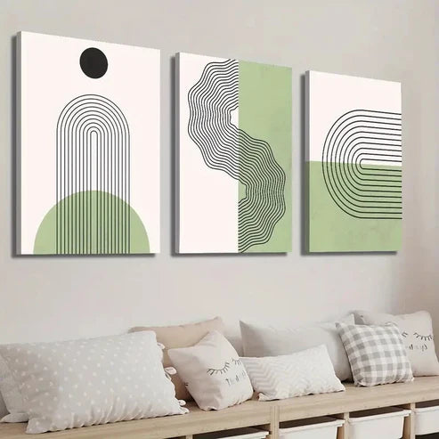 3pcs Green and Beige Monochrome Creative Wall Art Set Canvas Unframed - High Quality Print 100% Australian Made Wall Canvas