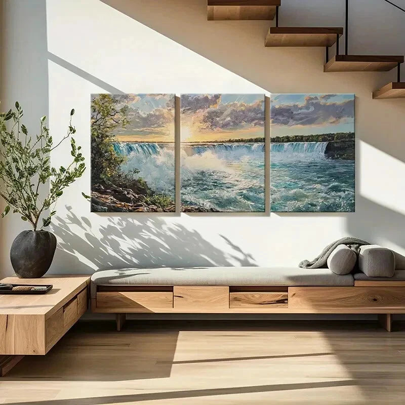 3pcs Sunset Waterfall Clouds Natural Landscape Metal Print Ready to Hang Art