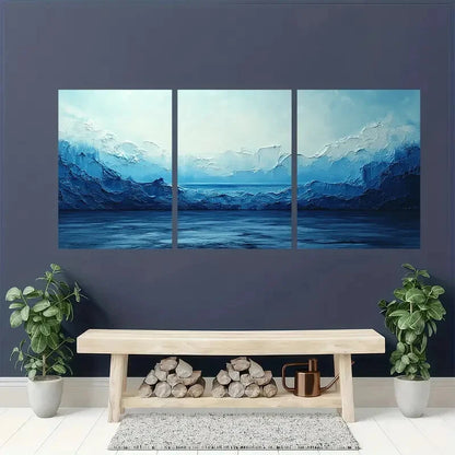 3pcs Abstract Blue & White Minimalist Metal Print Ready to Hang Art