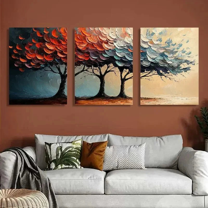3pcs Vibrant Abstract Forest Autumn Metal Print Ready to Hang Art