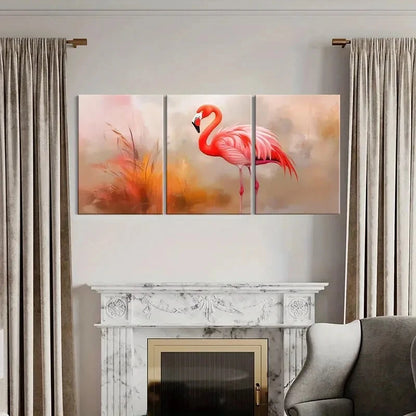 3pcs Pink Flamingo Abstract Animal Art Soft Colors Metal Print Ready to Hang Art