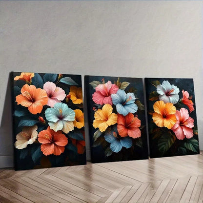 3pcs Featuring Hibiscus Flowers, Floral Wall Art Set Canvas Framed 40x60cm - High Quality Print 100% Australian Made Wall Canvas Ready to Hang
