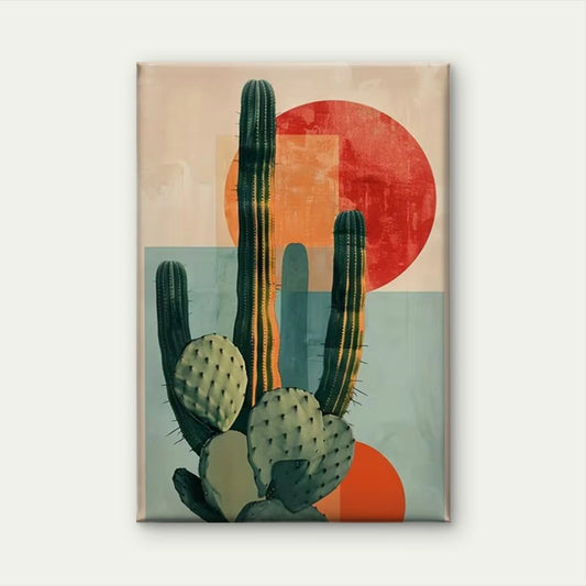 Abstract Sun and Cactus  60x90cm Metal Print Ready to Hang