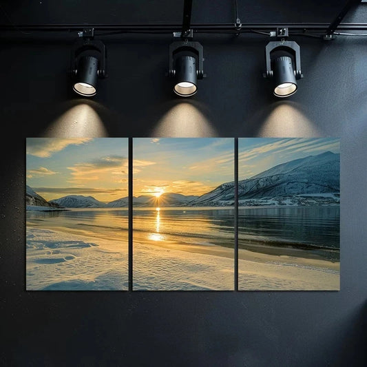3pcs Sunset Over Snowy Fjords Norway Metal Print Ready to Hang Art