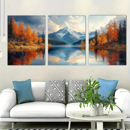 3pcs Mountain Lake Nature Perfect Wall Art Set Canvas Framed 40x60cm - High Quality Print 100% Australian Made Wall Canvas Ready to Hang