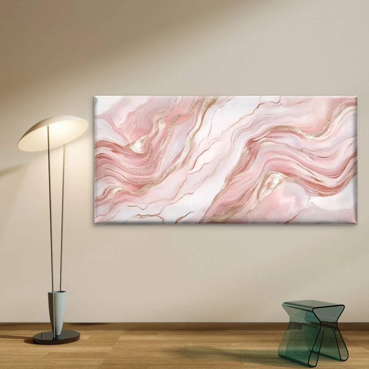 Agate Marble Design in Elegant Pink & Gray Wall Art Canvas Office Home Room Framed 120x60cm