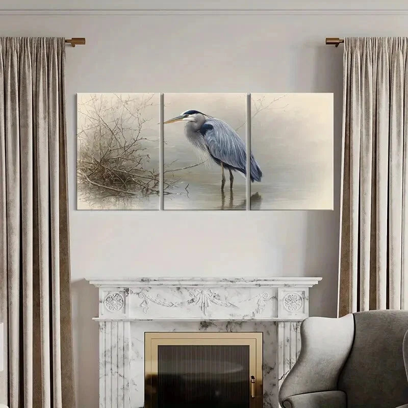 3pcs Artistic Heron Watercolor Painting Nature Metal Print Ready to Hang Art
