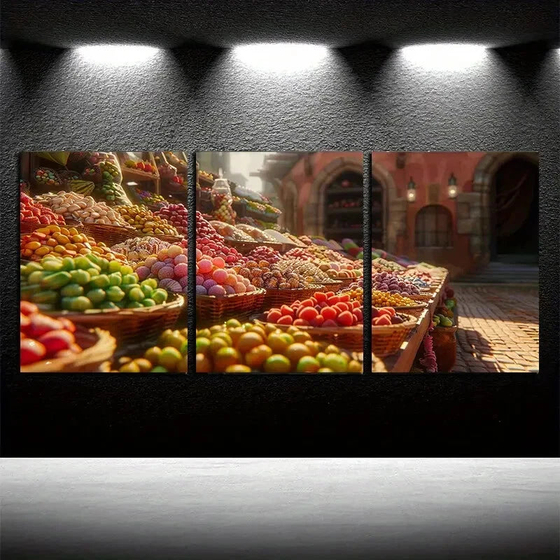 3pcs Colorful Market Fruit & Vegetable Metal Print Ready to Hang Art