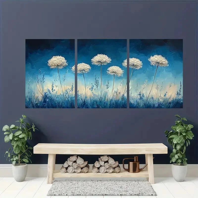 3pcs Queen Anne'S Lace Watercolor Floral Art Metal Print Ready to Hang Art