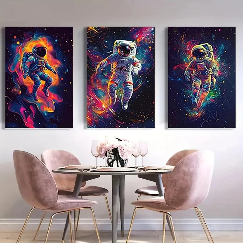 3pcs Brant Astronauts in Cosmic Scenes  Wall Art Canvas Framed 40x60cm - High Quality Print 100% Australian Made Wall Canvas Ready to Hang
