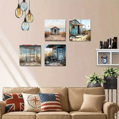 4pcs Rustic Beach Shack Scenery Wall Art Canvas Unframed/Framed