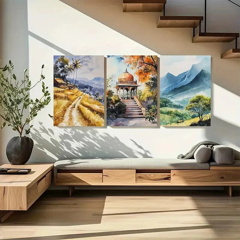 3pcs Beautiful Indian Nature Landscape Design Metal Print Ready to Hang Art