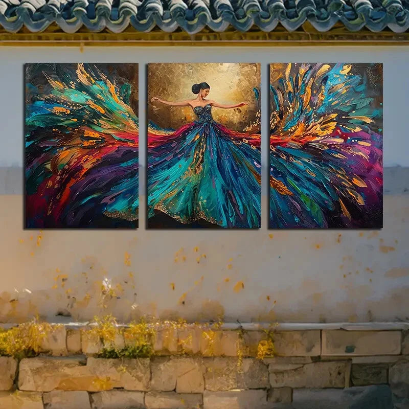 3pcs Vibrant Dancing Figure Illustration Metal Print Ready to Hang Art