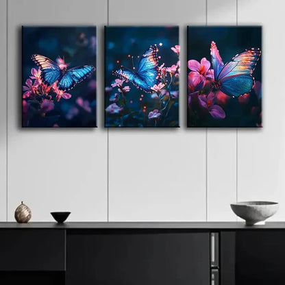 3pcs Glowing Butterfly Colorful Nature Perfect Wall Art Set Canvas Unframed - High Quality Print 100% Australian Made Wall Canvas