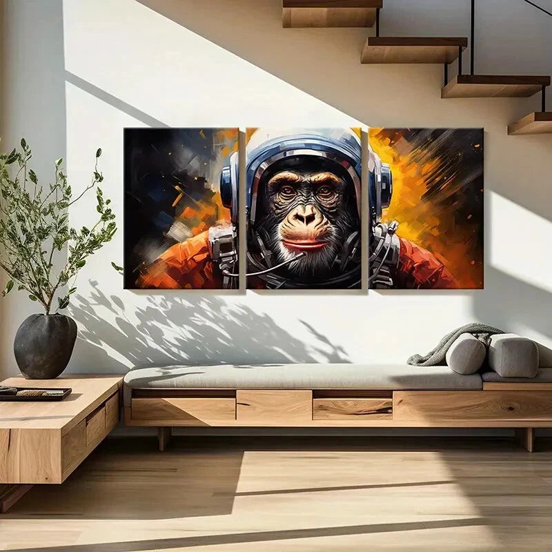 3pcs Ape Astronaut Space Helmet Fantasy Metal Print Ready to Hang Art