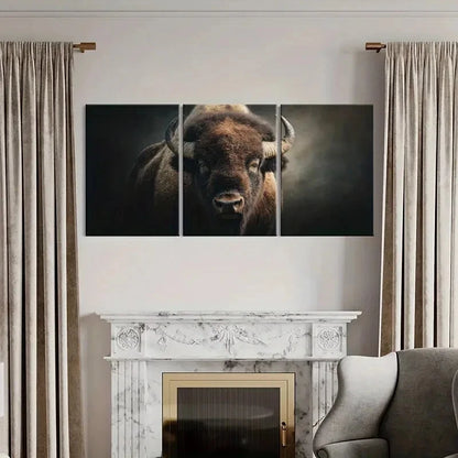 3pcs Artistic Bison Portrait Wildlife Art Metal Print Ready to Hang Art