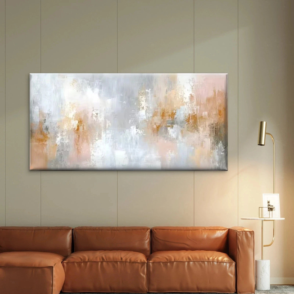 Abstract Orange & White Canvas Office Home Room Framed 120x60cm