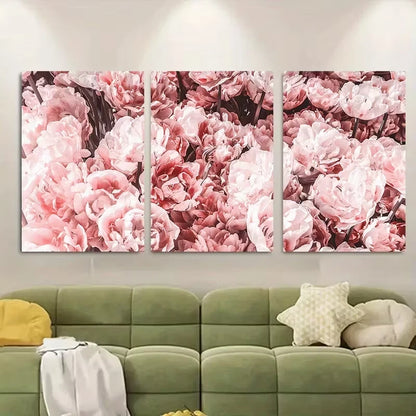 3pcs Pink Roses Floral Blush Pink Flowers Metal Print Ready to Hang Art