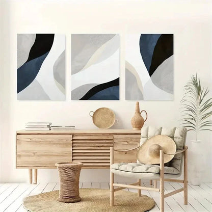 3pcs Navy Blue Abstract Wall Art Posters Metal Print Ready to Hang Art